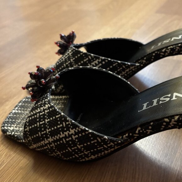 Women's New York Transit Herringbone Open-Toed Shoes Color: Black/White Size: 9M - Picture 3 of 5